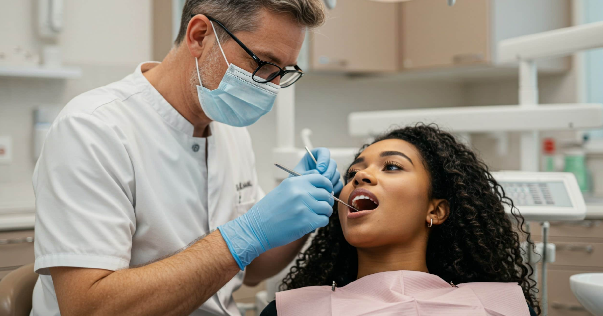 Dentist examining patient during Dental Bone Grafting in Kansas City