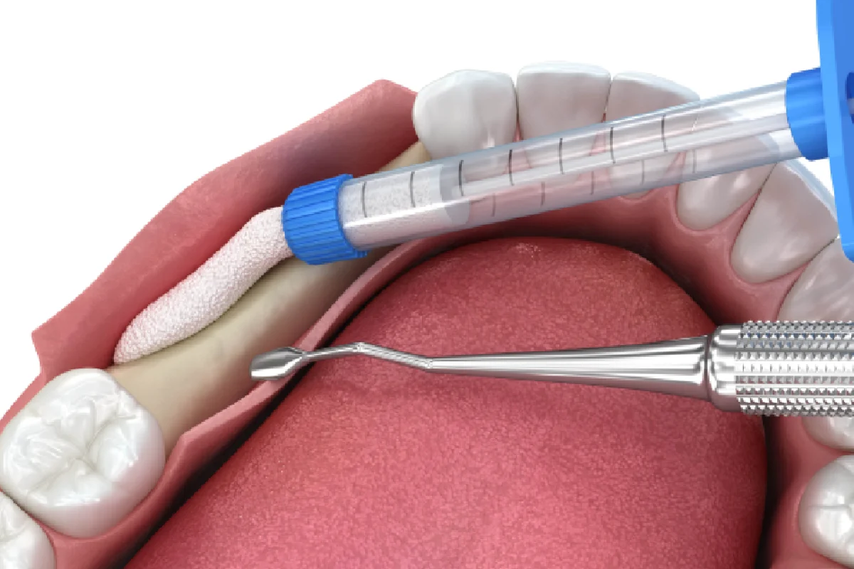 3D illustration of dental bone graft placement for implant in Kansas City